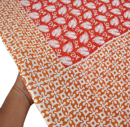 Indian Vintage Saffron & Red Saree Printed Pure Cotton Indian Sari Craft Fabric Soft 5Yd Sewing Sarong Wrap Boho Floral Quilting Crafting