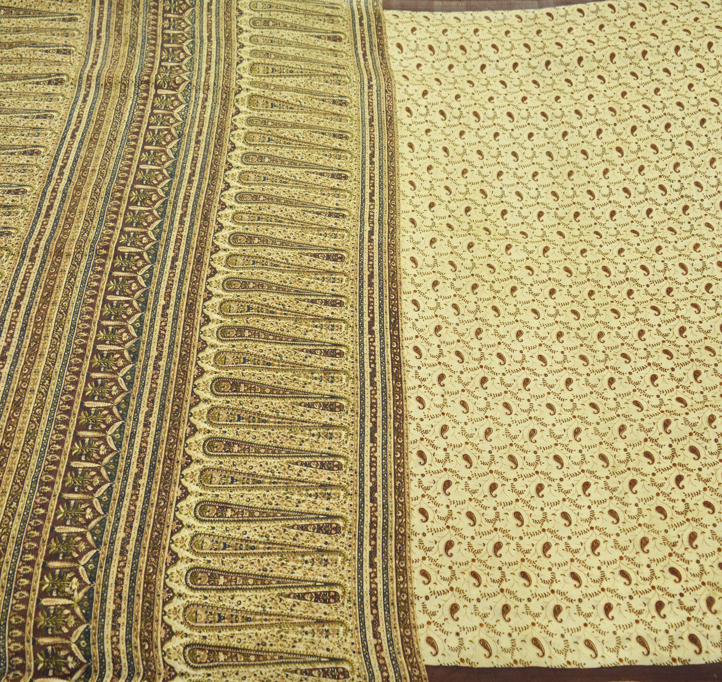 Indian Vintage Sari Brown & Beige Pure Silk Printed Sarees Craft Fabric 6yd Sewing Dress Making Soft Paisley Upcycle Crafting Quilting