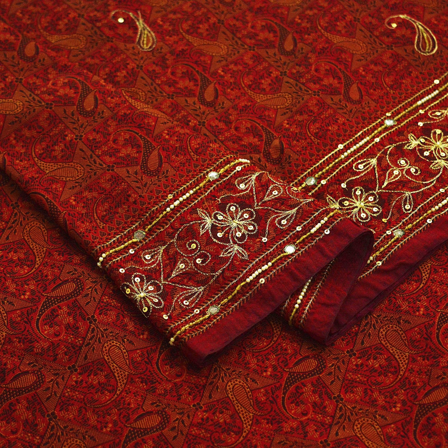 Indian Vintage Maroon Saree Organza hand Embroidered Sari Craft Fabric 5Yd Sewing Ethnic Zari Dress making Upcycle Crafting Quilting