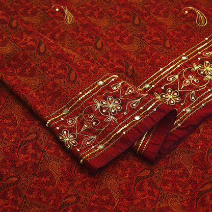 Indian Vintage Maroon Saree Organza hand Embroidered Sari Craft Fabric 5Yd Sewing Ethnic Zari Dress making Upcycle Crafting Quilting
