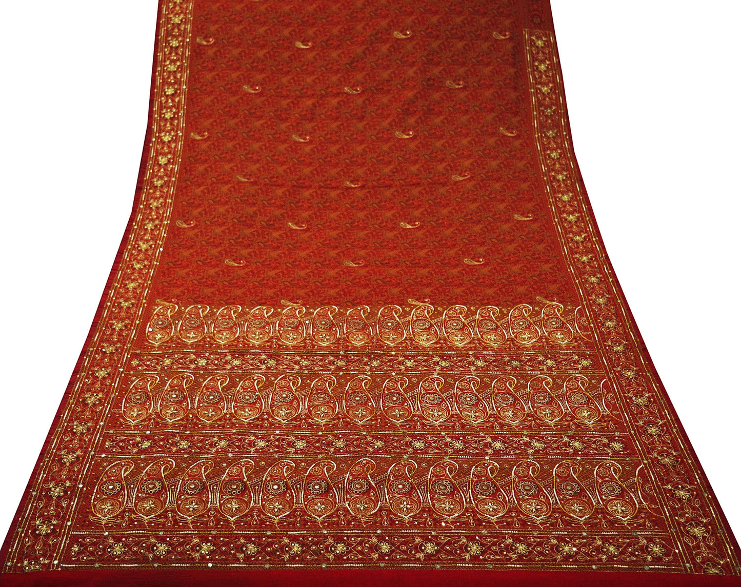 Indian Vintage Maroon Saree Organza hand Embroidered Sari Craft Fabric 5Yd Sewing Ethnic Zari Dress making Upcycle Crafting Quilting