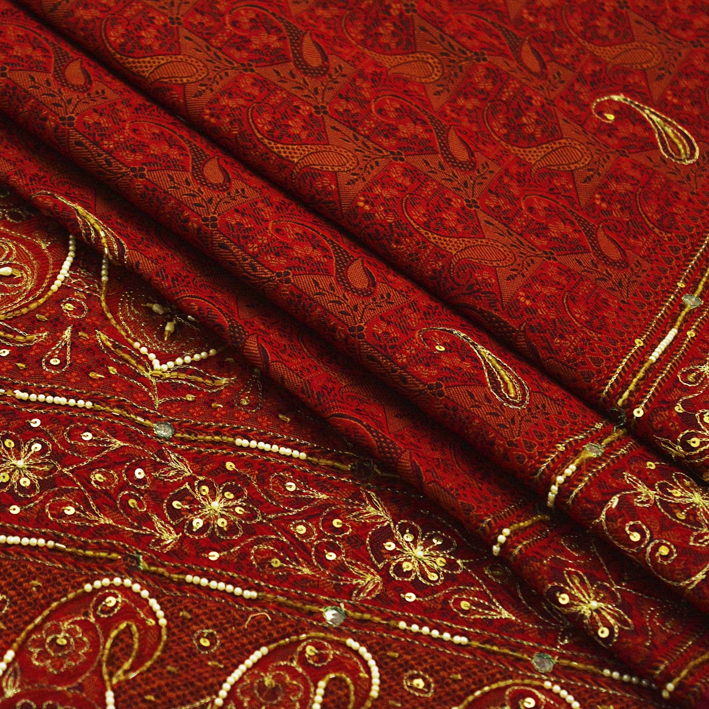 Indian Vintage Maroon Saree Organza hand Embroidered Sari Craft Fabric 5Yd Sewing Ethnic Zari Dress making Upcycle Crafting Quilting