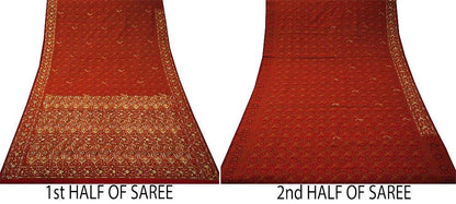 Indian Vintage Maroon Saree Organza hand Embroidered Sari Craft Fabric 5Yd Sewing Ethnic Zari Dress making Upcycle Crafting Quilting
