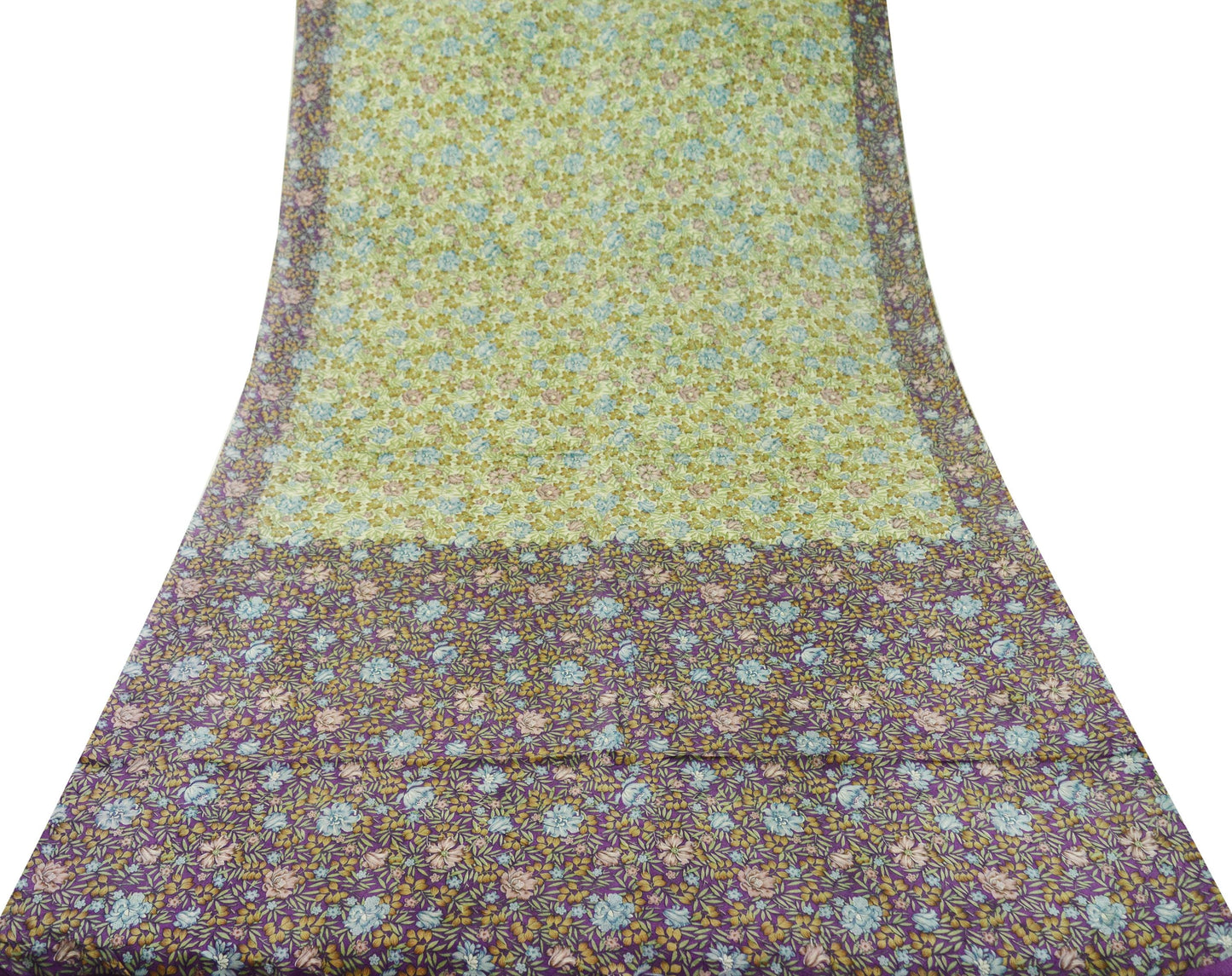 Indian Vintage Sari Purple & Ivory Pure Silk Printed Saree 5yd Sewing Craft Fabric DressMaking Floral Quilting Used