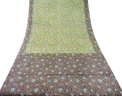 Indian Vintage Sari Purple & Ivory Pure Silk Printed Saree 5yd Sewing Craft Fabric DressMaking Floral Quilting Used