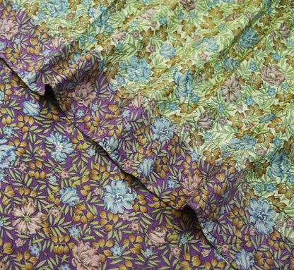Indian Vintage Sari Purple & Ivory Pure Silk Printed Saree 5yd Sewing Craft Fabric DressMaking Floral Quilting Used