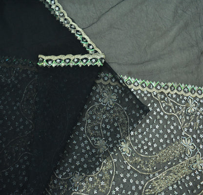 Indian Vintage Black Sarees Net/Mesh Hand Embroidered Indian Sari Fabric 5Yd Sewing Soft Sequins Zardozi/Dabka,Zari Wedding Sarees