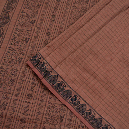 Indian Vintage Sari Brown Pure Cotton Hand Woven Baluchari Saree 5yard Ethnic Humans Fringes