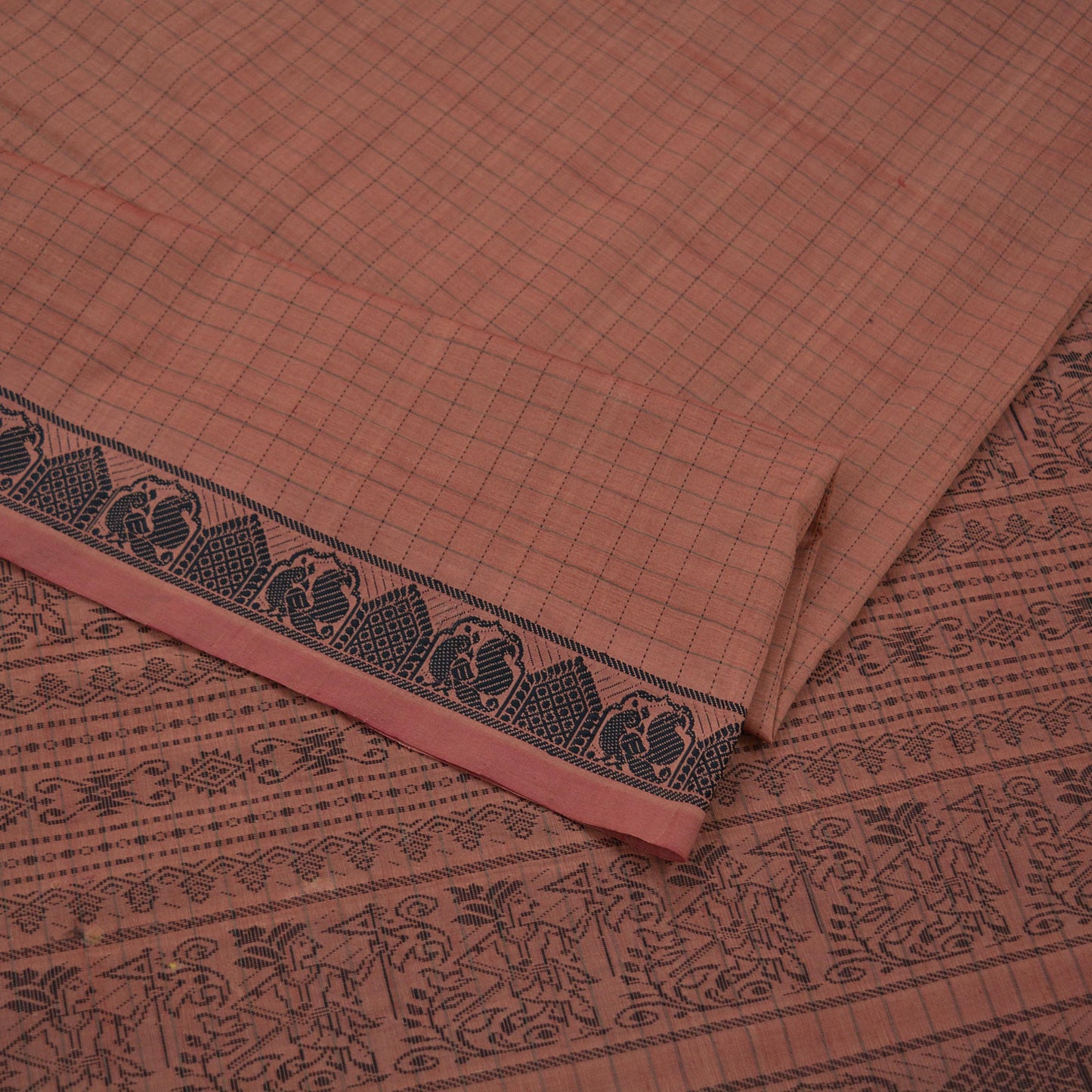 Indian Vintage Sari Brown Pure Cotton Hand Woven Baluchari Saree 5yard Ethnic Humans Fringes