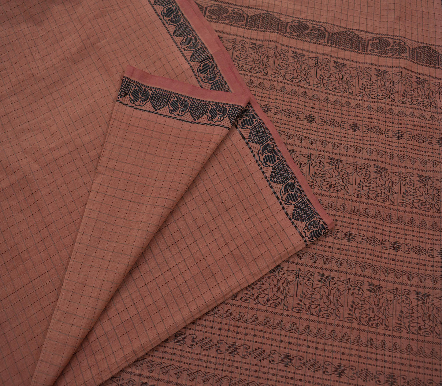 Indian Vintage Sari Brown Pure Cotton Hand Woven Baluchari Saree 5yard Ethnic Humans Fringes