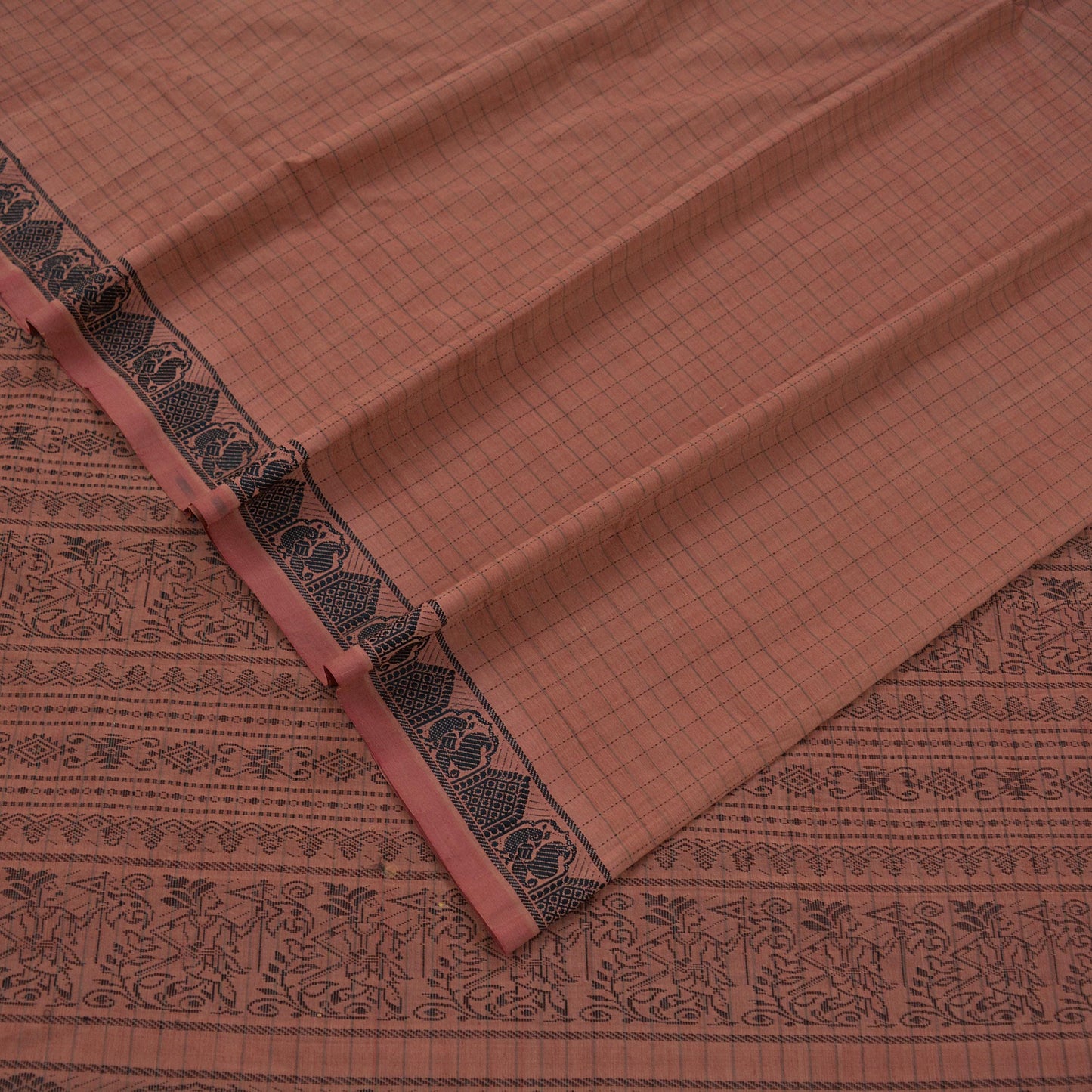 Indian Vintage Sari Brown Pure Cotton Hand Woven Baluchari Saree 5yard Ethnic Humans Fringes