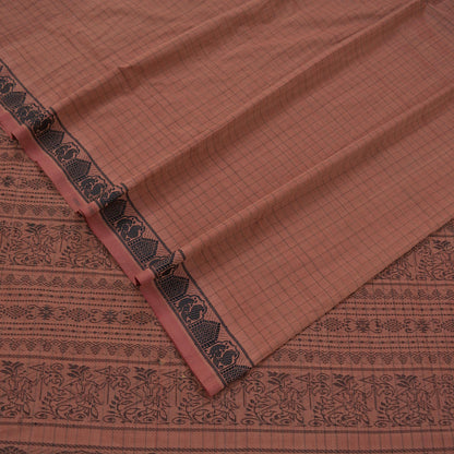 Indian Vintage Sari Brown Pure Cotton Hand Woven Baluchari Saree 5yard Ethnic Humans Fringes