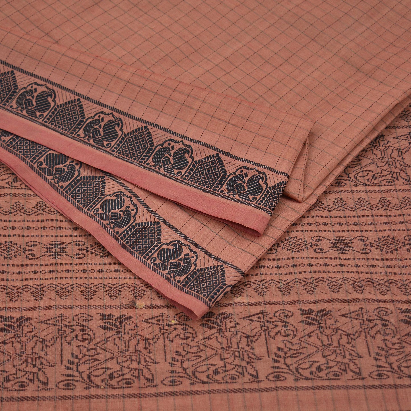 Indian Vintage Sari Brown Pure Cotton Hand Woven Baluchari Saree 5yard Ethnic Humans Fringes