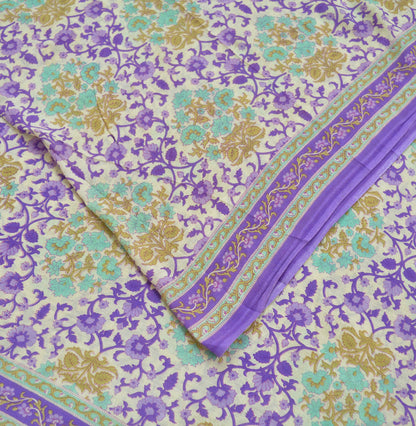 Indian Vintage Sari Purple & Ivory Pure Cotton Printed Saree 5Yd Craft Fabric Sewing Sarong Wrap Boho Floral Quilting crafting dressmaking