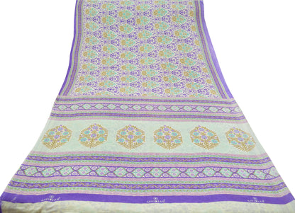 Indian Vintage Sari Purple & Ivory Pure Cotton Printed Saree 5Yd Craft Fabric Sewing Sarong Wrap Boho Floral Quilting crafting dressmaking