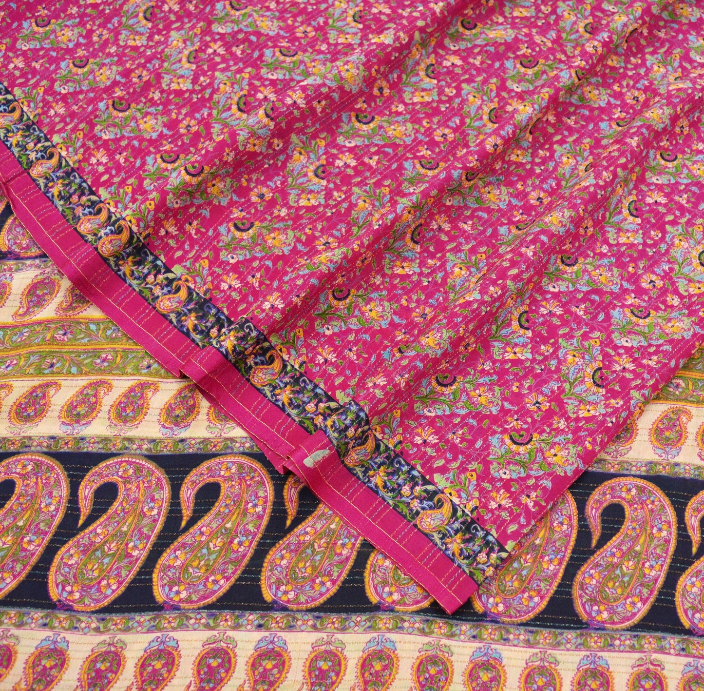 Indian Vintage Sari Pink 100% Pure Silk Sarees Printed 5yd Sewing Craft Fabric DressMaking Soft Paisley Zari Quilting Crafting Upcycle Used