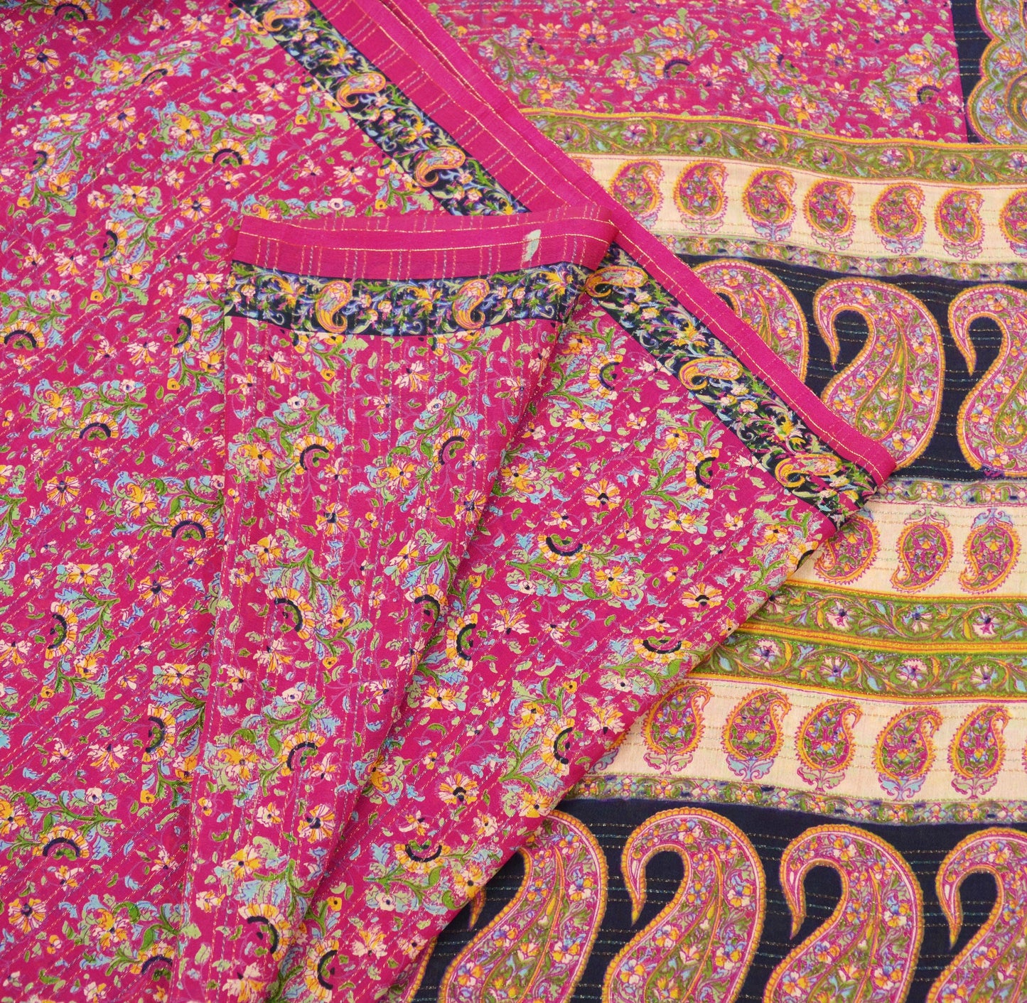 Indian Vintage Sari Pink 100% Pure Silk Sarees Printed 5yd Sewing Craft Fabric DressMaking Soft Paisley Zari Quilting Crafting Upcycle Used