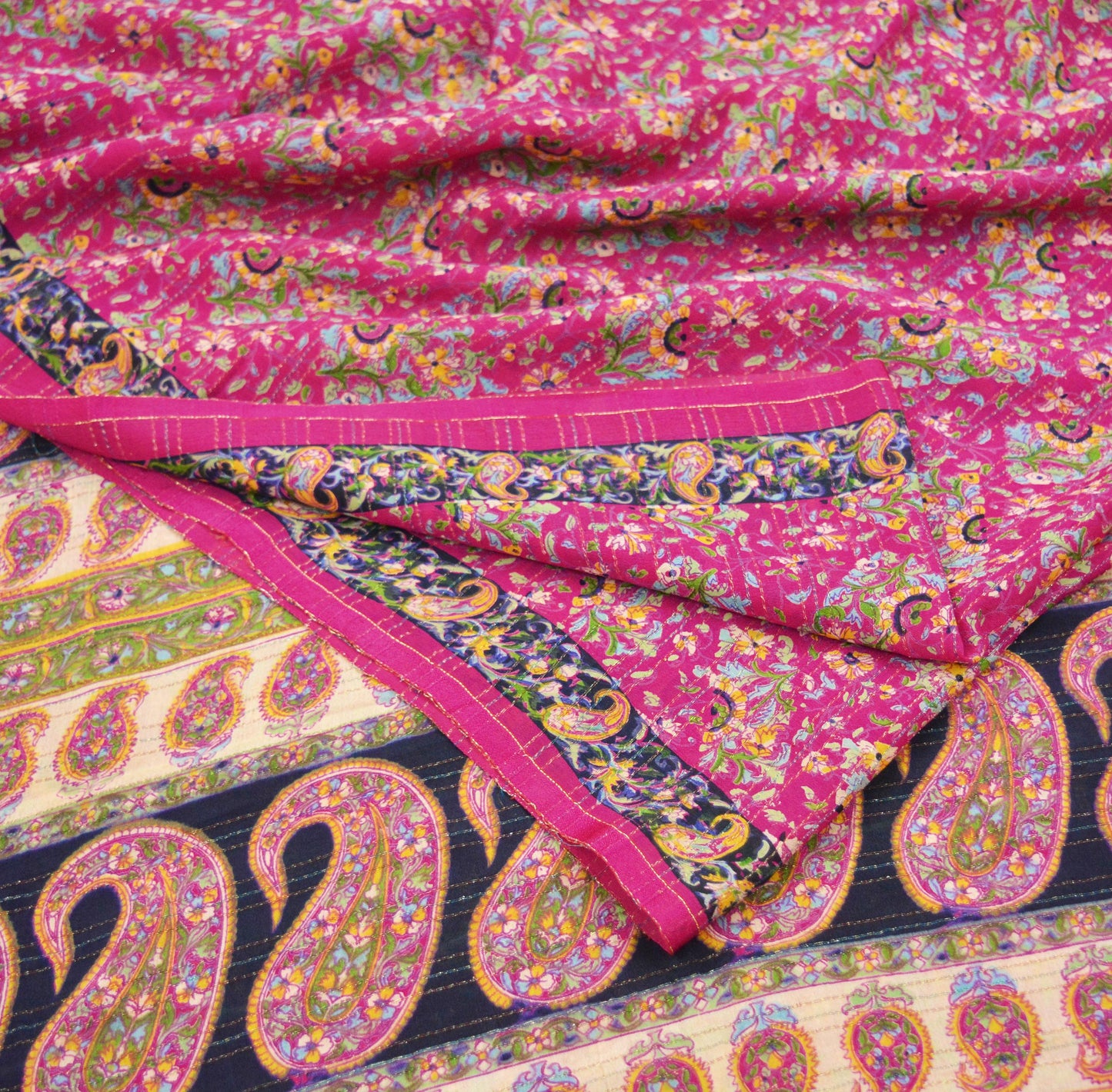 Indian Vintage Sari Pink 100% Pure Silk Sarees Printed 5yd Sewing Craft Fabric DressMaking Soft Paisley Zari Quilting Crafting Upcycle Used