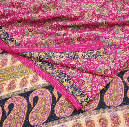 Indian Vintage Sari Pink 100% Pure Silk Sarees Printed 5yd Sewing Craft Fabric DressMaking Soft Paisley Zari Quilting Crafting Upcycle Used