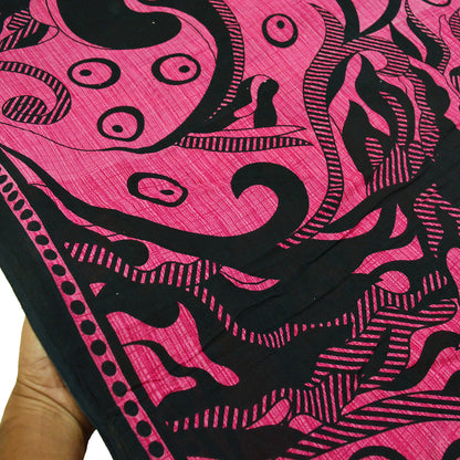 Indian Vintage Sari Pink & Black Printed 100% Pure Cotton Saree Craft Soft Fabric 5Yd Sewing Sarong Wrap Boho Polka Dot