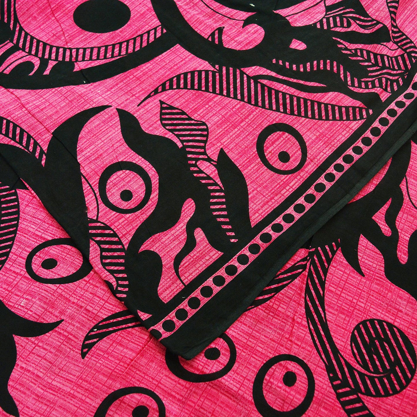 Indian Vintage Sari Pink & Black Printed 100% Pure Cotton Saree Craft Soft Fabric 5Yd Sewing Sarong Wrap Boho Polka Dot