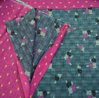 Indian Vintage Sari Gray & Pink Printed Blend Cotton Saree Craft Soft Fabric 5Yard Sewing Sarong Wrap Boho Paisley