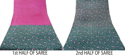 Indian Vintage Sari Gray & Pink Printed Blend Cotton Saree Craft Soft Fabric 5Yard Sewing Sarong Wrap Boho Paisley