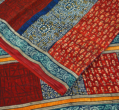 Indian Vintage Sari Multi Pure Crepe Silk Block Printed Saree 5yard Sewing Floral Soft Craft Fabric Wrap