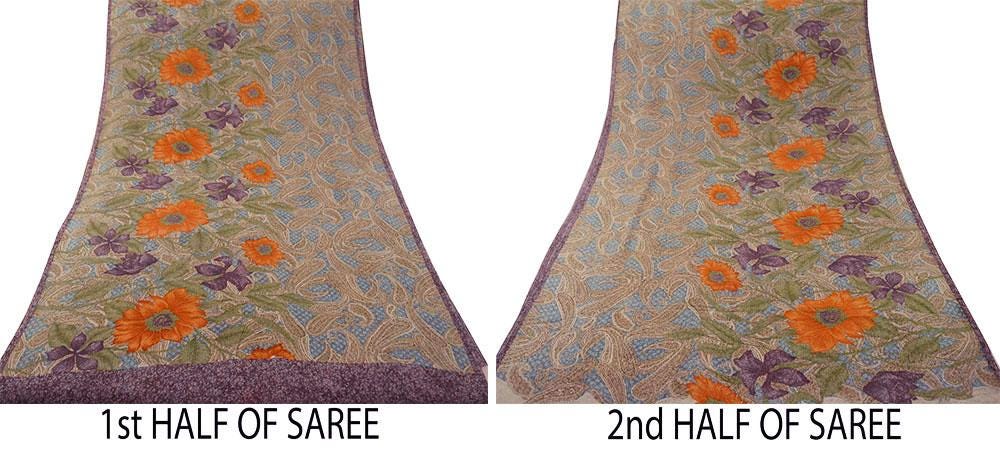 FREE SHIPPING Indian Women Vintage Multi Saree 100% Pure Georgette Silk Printed Sari Sewing 5yard Soft Craft Floral Design Wrap Boho