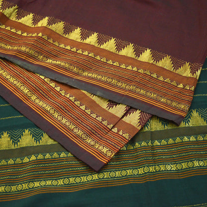 Vintage Sari Maroon & Green Pure Cotton Hand Woven Sarees Craft Fabric Zari 5Yd Sewing Soft Crafting Dress making Upcycle Quilting Zigzag