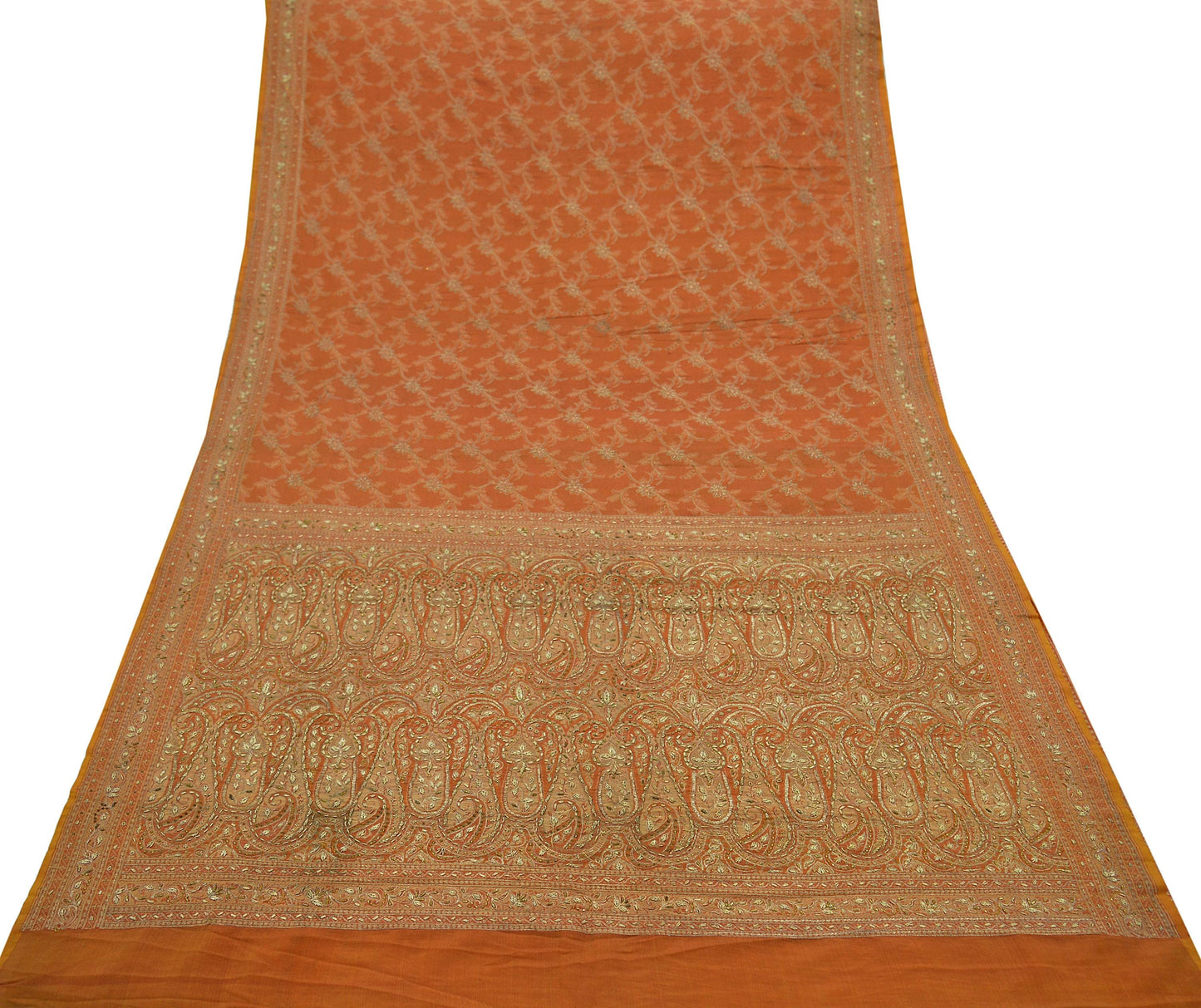Indian Vintage Sari Pure Silk Hand Embroidered Sarees Craft Fabric 5Yd Sewing Soft Zardozi/Dabka,Zari Quilting Crafting Dress making Upcycle