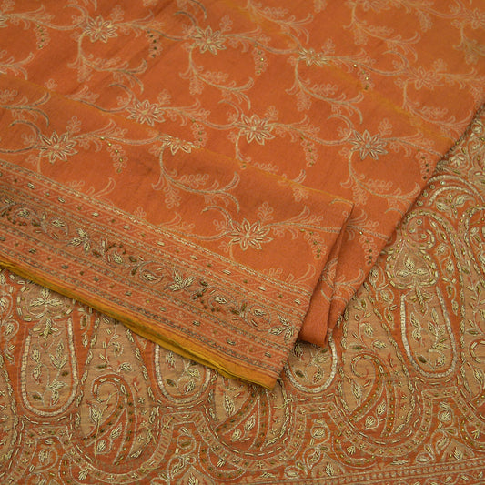 Indian Vintage Sari Pure Silk Hand Embroidered Sarees Craft Fabric 5Yd Sewing Soft Zardozi/Dabka,Zari Quilting Crafting Dress making Upcycle