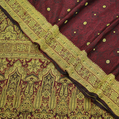 Indian Vintage Heavy Wedding Sari Maroon Pure Satin Silk Woven Brocade Banarasi Sarees Golden Zari 5Yd Craft Fabric Dress Making Quilting