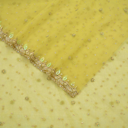 Indian Vintage Heavy Yellow Dupatta Net Mesh Long Stole Hand Embroidered Scarves Golden Zardozi/Dabka,Zari Sequins Hijab Veil wrap Boho