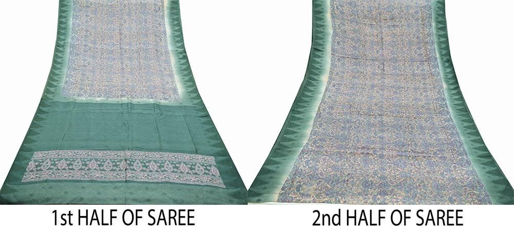 Indian Vintage Sari Peach & Gray Saree 100% Pure Silk Printed Sarees 6yd Sewing Craft Fabric Dress Making Soft Quilting Crafting Upcycle