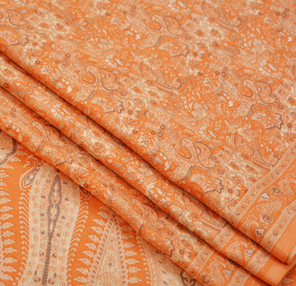 Indian Vintage Sari Orange 100% Pure Silk Printed Saree Craft Fabric 6yd Sewing Dress Making Soft Wrap Paisley Quilting Crafting Upcycle