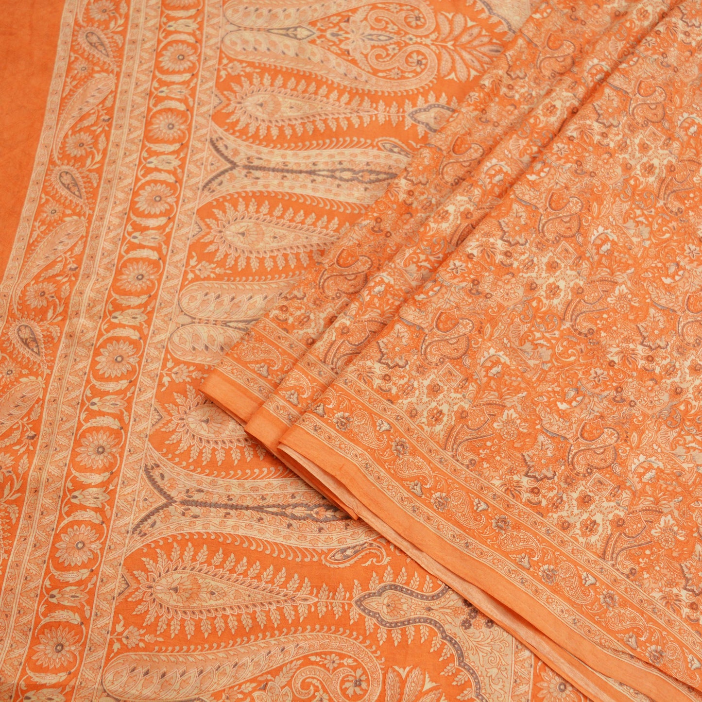 Indian Vintage Sari Orange 100% Pure Silk Printed Saree Craft Fabric 6yd Sewing Dress Making Soft Wrap Paisley Quilting Crafting Upcycle