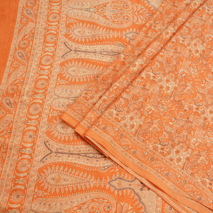 Indian Vintage Sari Orange 100% Pure Silk Printed Saree Craft Fabric 6yd Sewing Dress Making Soft Wrap Paisley Quilting Crafting Upcycle