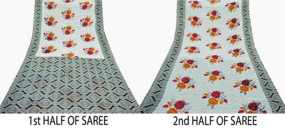 Indian Vintage Black & White Saree Printed Pure Cotton Indian Sari Craft Fabric 5Yd Sewing Soft Sarong Wrap Boho Floral Quilting Crafting