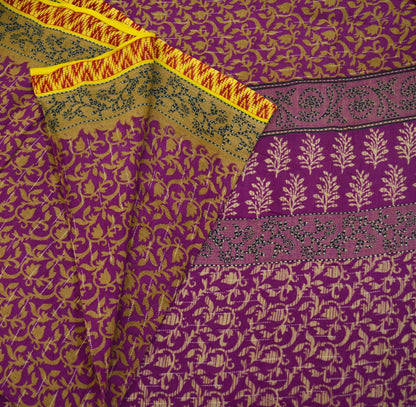 Indian Vintage Sari Purple Pure Cotton Printed Saree 5Yard Craft Fabric Soft Sewing Sarong Wrap Boho Floral Quilting crafting dressmaking