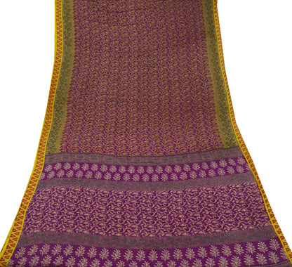 Indian Vintage Sari Purple Pure Cotton Printed Saree 5Yard Craft Fabric Soft Sewing Sarong Wrap Boho Floral Quilting crafting dressmaking