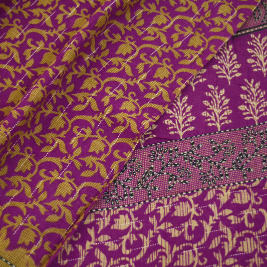 Indian Vintage Sari Purple Pure Cotton Printed Saree 5Yard Craft Fabric Soft Sewing Sarong Wrap Boho Floral Quilting crafting dressmaking