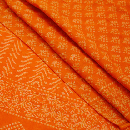 FREE SHIPPING Indian Vintage Sari Orange 100% Pure Cotton Printed Saree 5Yd Craft Fabric Soft Sewing Sarong Wrap  Floral Quilting Crafting