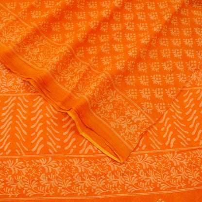 FREE SHIPPING Indian Vintage Sari Orange 100% Pure Cotton Printed Saree 5Yd Craft Fabric Soft Sewing Sarong Wrap  Floral Quilting Crafting