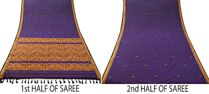 Indian Vintage Sari Purple Art Silk Hand Woven Baluchari Saree 5yd Ethnic Peacock Design Fringes Craft Fabric Wedding Sarees