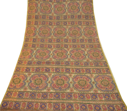 Indian Vintage Sari Beige Hand Embroidered Pure Organza Saree Craft Fabric 5Yd Ethnic Floral zari Dress making Quilting Upcycle Crafting