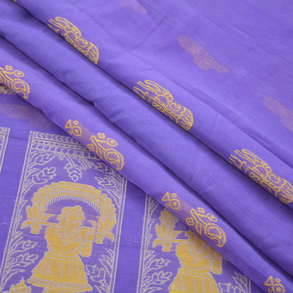 Indian Vintage Sari Purple 100% Pure Silk Hand Woven Saree Fabric 6Yd Ethnic Floral Dress Making Quilting Crafting Upcycle Elephants