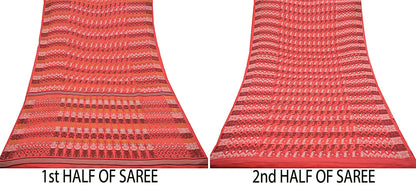 Indian Vintage Sarees Pink Pure Cotton Hand Woven Jamdani Sari 5yd Ethnic Floral Craft Fabric Dress making Upcycle Crafting Quilting Zari