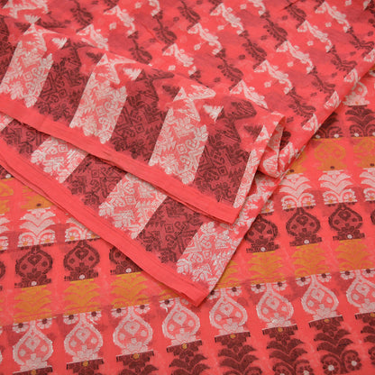 Indian Vintage Sarees Pink Pure Cotton Hand Woven Jamdani Sari 5yd Ethnic Floral Craft Fabric Dress making Upcycle Crafting Quilting Zari