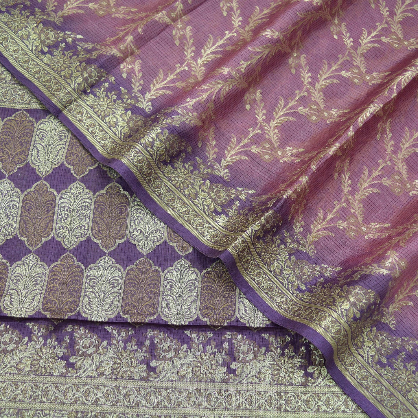 Indian Vintage Purple & Pink Sarees Pure Tussar Silk Hand Woven Sari Craft Fabric 5Yd Sewing Ethnic Dress making Upcycle Crafting Quilting